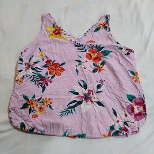 Old Navy Pink Floral V‑Neck Tank Top with Tropical Print
